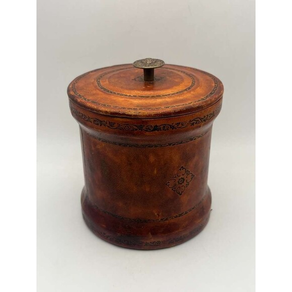 Vintage Selleria Lastra Italian Leather Humidor Tobacco Jar Ceramic Lined - Picture 5 of 9